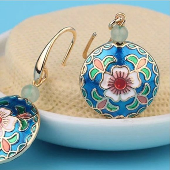 NEW 14 Gold Plated Flower Vintage Venturine Earrings Last One - Picture 5 of 16